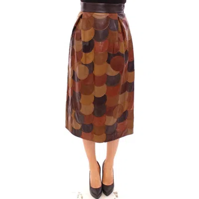 Dolce & Gabbana Brown Lamb Leather Midi Women's Skirt