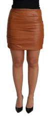 Dolce & Gabbana Brown Lambskin High Waist Mini Pleated Women's Skirt In Brown