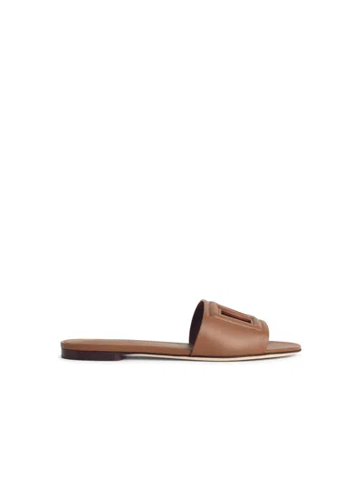 Dolce & Gabbana Brown Lear Slipper In Gray