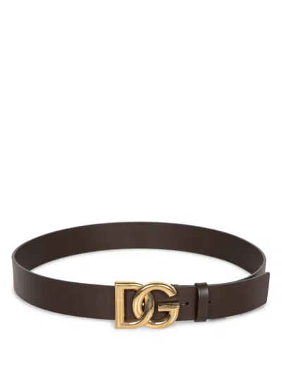 DOLCE & GABBANA DOLCE & GABBANA BROWN LEATHER BELT WITH GOLD LOGO BUCKLE