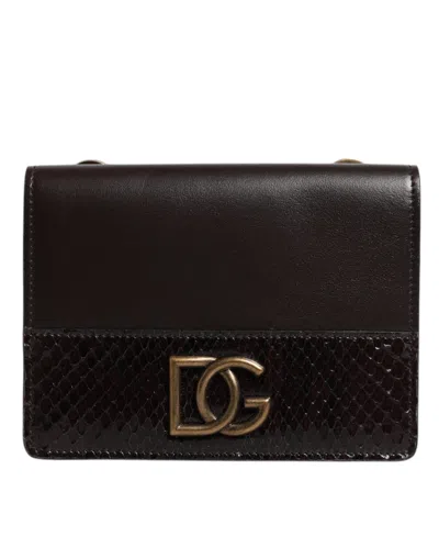 Dolce & Gabbana Brown Leather Bifold Dg Logo Cardholder Sling Strap Wallet