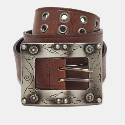 Pre-owned Dolce & Gabbana Brown Leather Big Buckle Belt 100cm
