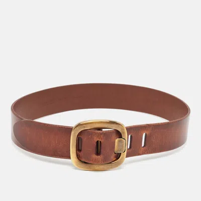 Pre-owned Dolce & Gabbana Brown Leather Buckle Belt 75cm