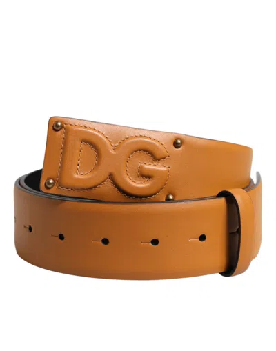 Dolce & Gabbana Brown Leather Buckle Dg Logo Embossed Belt