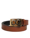 Dolce & Gabbana Brown Leather Classic Metal Logo Buckle Men's Belt In Brown