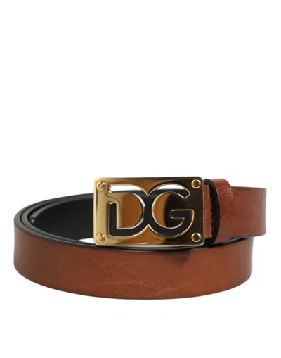 Dolce & Gabbana Brown Leather Classic Metal Logo Buckle Men's Belt