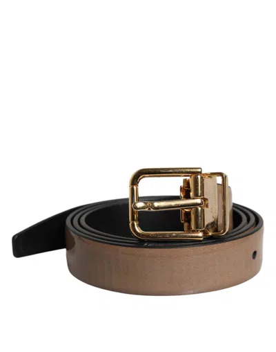 Pre-owned Dolce & Gabbana Brown Leather Classic Metal Logo Buckle Men's Belt ()
