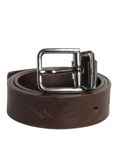 Pre-owned Dolce & Gabbana Brown Leather Classic Metal Logo Buckle Men's Belt ()
