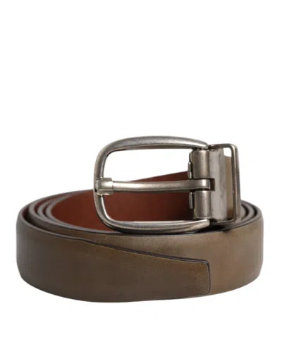 Pre-owned Dolce & Gabbana Brown Leather Classic Metal Logo Buckle Men's Belt ()