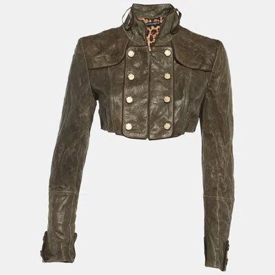 Pre-owned Dolce & Gabbana Brown Leather Cropped Jacket S