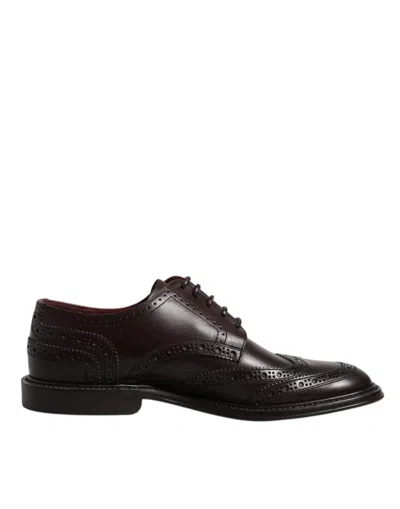 Dolce & Gabbana Leather Derby Wingtip Lace Up Formal Dress Men's Shoes In Brown