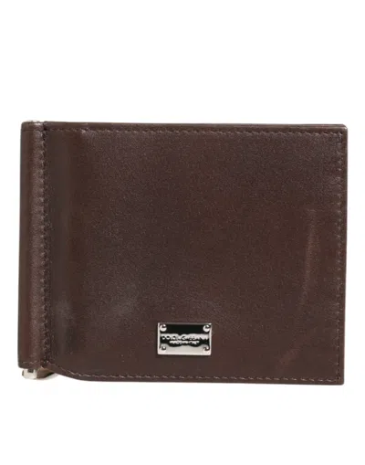 Pre-owned Dolce & Gabbana Brown Leather Dg Logo Engrave Bifold Card Holder Men's Wallet ()