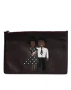 Dolce & Gabbana Brown Leather #dgfamily Embellished Men Clutch Pouch Men's Bag
