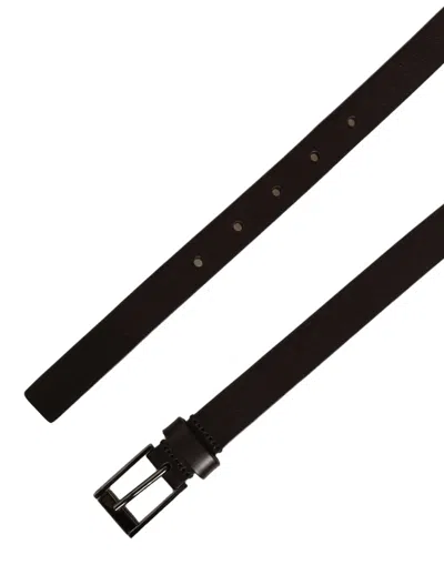Dolce & Gabbana Brown Leather Double Wrap Metal Buckle Belt In Black