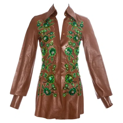 Pre-owned Dolce & Gabbana Brown Leather Embellished Blouse, Ss 2001