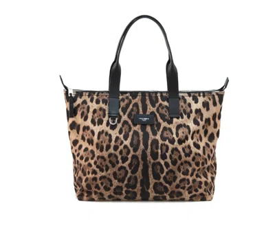 Dolce & Gabbana Nylon Shoulder Bag With Animalier Print In Brown