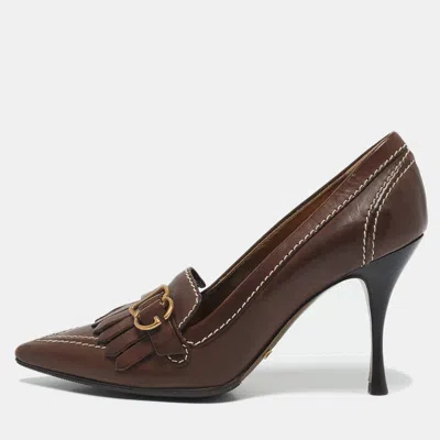 Pre-owned Dolce & Gabbana Brown Leather Fringe Loafer Pumps Size 36.5