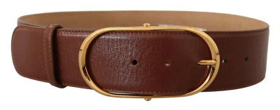 Dolce & Gabbana Brown Leather Gold Metal Oval Buckle Belt