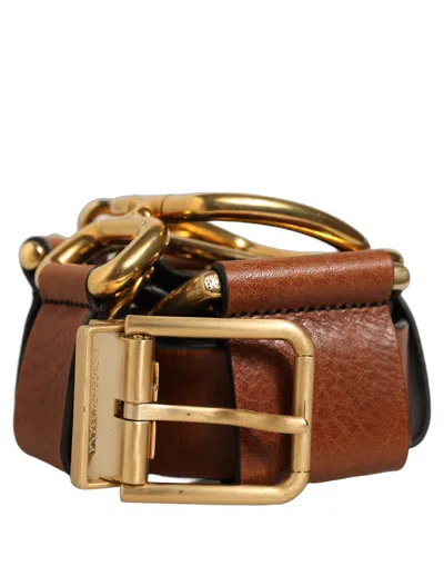 Dolce & Gabbana Leather With Gold Ring Buckle Belt In Brown