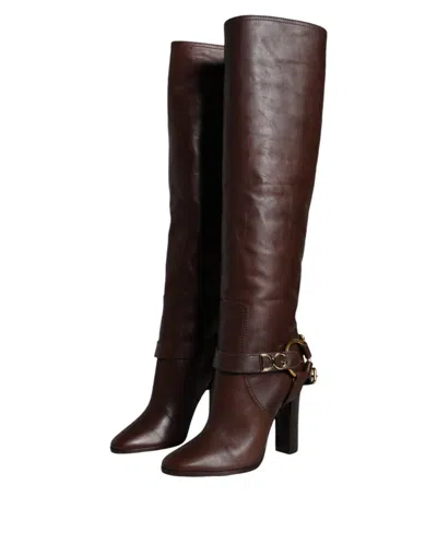 Dolce & Gabbana Leather Knee Boots Women In Brown
