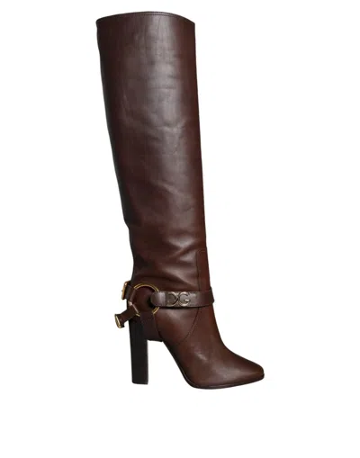 Dolce & Gabbana Leather Knee Boots In Brown