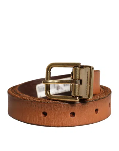 Pre-owned Dolce & Gabbana Brown Leather Gold Tone Metal Buckle Men's Belt ()