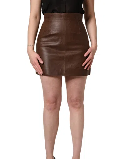 Dolce & Gabbana Brown Leather High Waist Bodycon Mini Women's Skirt