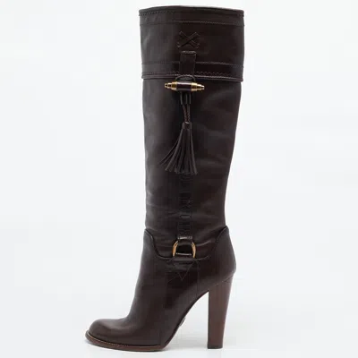 Pre-owned Dolce & Gabbana Brown Leather Knee Length Boots Size 37.5