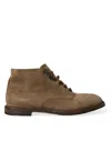 DOLCE & GABBANA BROWN LEATHER LACE UP ANKLE BOOTS SHOES