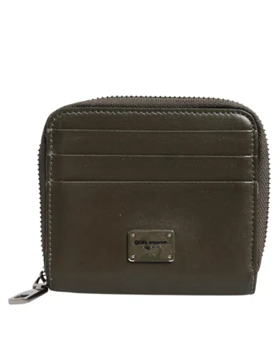 Pre-owned Dolce & Gabbana Brown Leather Logo Plaque Card Holder Coin Purse Men's Wallet ()