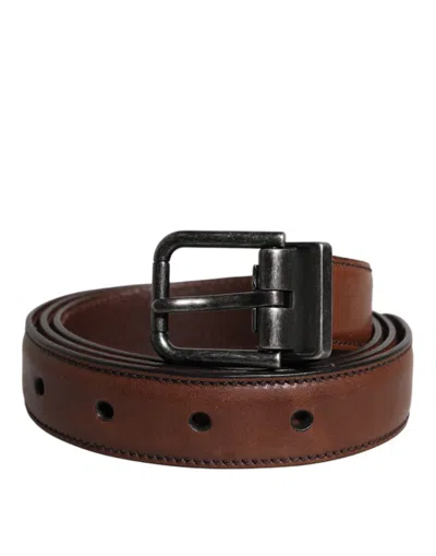 Pre-owned Dolce & Gabbana Brown Leather Metal Buckle Classic Men's Belt ()