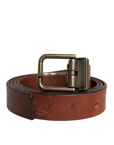 Pre-owned Dolce & Gabbana Brown Leather Metal Buckle Classic Men's Belt ()