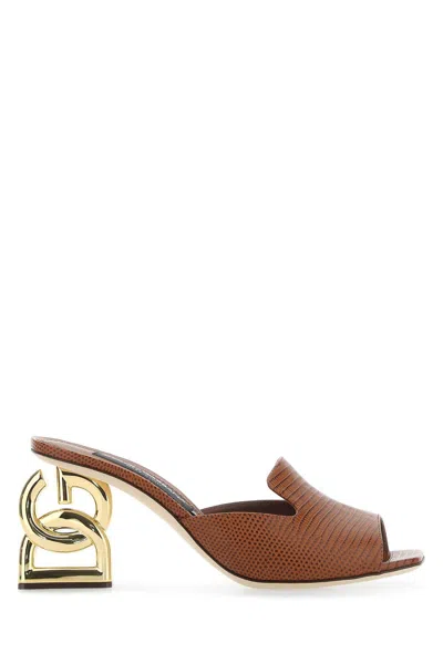 Dolce & Gabbana Brown Leather Mules In Cuoio