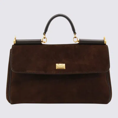 Dolce & Gabbana Sicily Small Leather-trimmed Suede Shoulder Bag In Brown