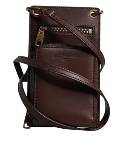 Pre-owned Dolce & Gabbana Brown Leather Neck Strap Cross Body Sling Men's Bag ()