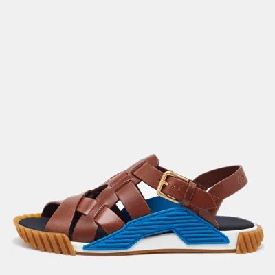 Pre-owned Dolce & Gabbana Brown Leather Ns1 Buckle Sandals In Multicolor