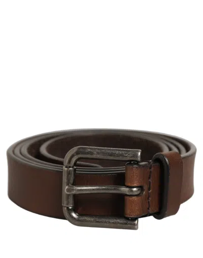 Dolce & Gabbana Leather With Rustic Metal Buckle Belt In Brown