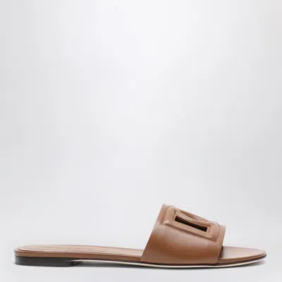 Dolce & Gabbana Brown Leather Slides With Dg Logo