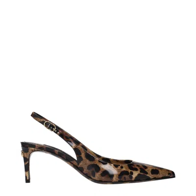 Dolce & Gabbana Brown Leather Stiletto Heel Sandals In Animal Print