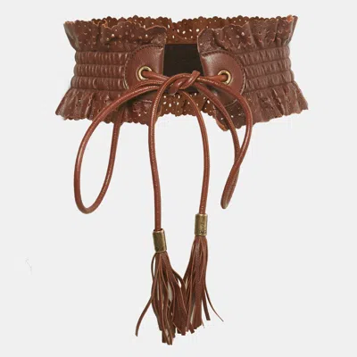 Pre-owned Dolce & Gabbana Brown Leather Tassel Waist Wide Belt 70cm
