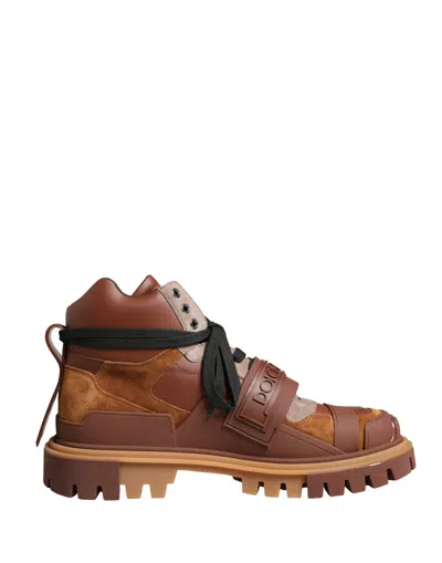 Dolce & Gabbana Brown Leather Trekking-style Men Boots Shoes