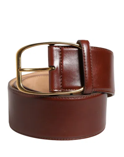 Pre-owned Dolce & Gabbana Brown Leather Waist Gold Metal Buckle Women's Belt ()