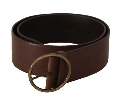 Pre-owned Dolce & Gabbana Brown Leather Wide Waist Logo Metal Round Buckle Belt