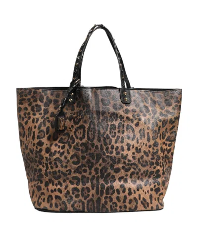 Pre-owned Dolce & Gabbana Brown Leopard Beatrice Leather Logo Plaque Tote Women's Bag ()