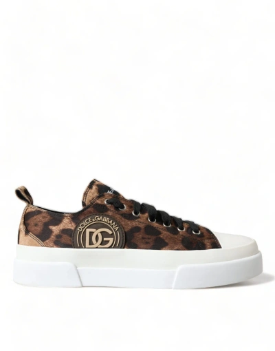 Pre-owned Dolce & Gabbana Brown Leopard Canvas Sneakers Shoes In Multicolor