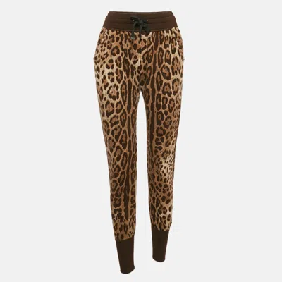 Pre-owned Dolce & Gabbana Brown Leopard Cotton Knit Joggers S