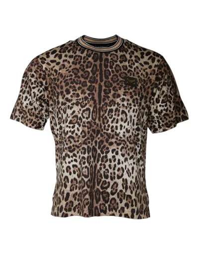 Dolce & Gabbana Brown Leopard Crew Neck Short Sleeve Men's T-shirt