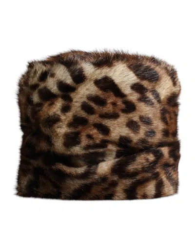 Dolce & Gabbana Hat9638 Leopard-print Fur Bucket Hat In Brown