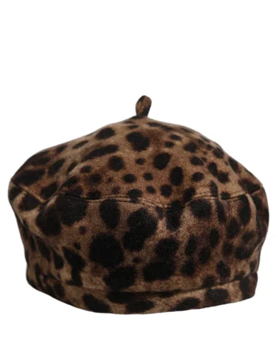 Dolce & Gabbana Brown Leopard French Style Beret Capello Women's Hat In Black And Brown