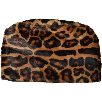 Dolce & Gabbana Brown Leopard Fur Women Bucket Capello Hat In Burgundy